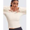 imageCRZ YOGA Womens Butterluxe Long Sleeve Workout Shirts Half Quarter Zip Sweatshirt Athletic Crop Tops Collared TShirtsWhite Apricot
