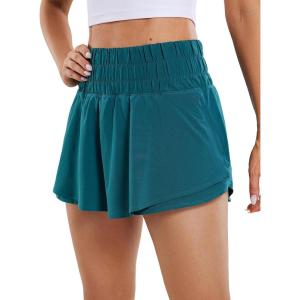 imageCRZ YOGA Athletic Shorts for Women High Waisted Flowy Ruffle Skirt Overlay for Workout Running Tennis with Zip PocketBorealis Green