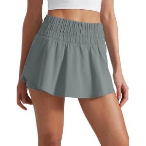 imageCRZ YOGA Athletic Shorts for Women High Waisted Flowy Ruffle Skirt Overlay for Workout Running Tennis with Zip PocketGrey Sage