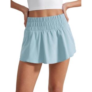 imageCRZ YOGA Athletic Shorts for Women High Waisted Flowy Ruffle Skirt Overlay for Workout Running Tennis with Zip PocketLight Grayish Blue