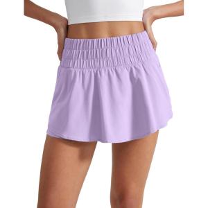 imageCRZ YOGA Athletic Shorts for Women High Waisted Flowy Ruffle Skirt Overlay for Workout Running Tennis with Zip PocketLilac