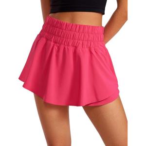 imageCRZ YOGA Athletic Shorts for Women High Waisted Flowy Ruffle Skirt Overlay for Workout Running Tennis with Zip PocketLip Gloss Pink