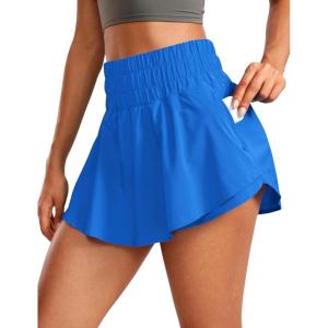 imageCRZ YOGA Athletic Shorts for Women High Waisted Flowy Ruffle Skirt Overlay for Workout Running Tennis with Zip PocketSparkle Blue