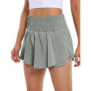 imageCRZ YOGA Athletic Shorts for Women High Waisted Flowy Ruffle Skirt Overlay for Workout Running Tennis with Zip PocketSterling