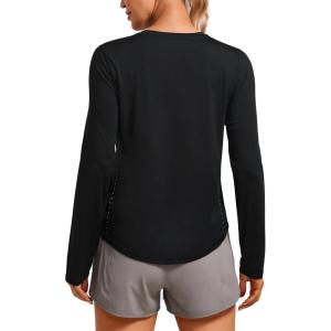 imageCRZ YOGA Lightweight Long Sleeve Workout Shirts for Women Gym Running Fall Tshirts High Neck Athletic Training TopsBlack