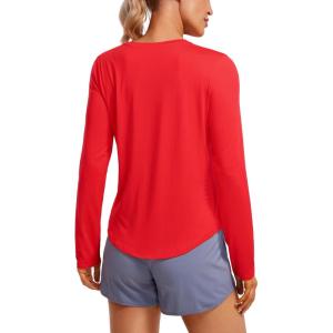 imageCRZ YOGA Lightweight Long Sleeve Workout Shirts for Women Gym Running Fall Tshirts High Neck Athletic Training TopsDeep Red