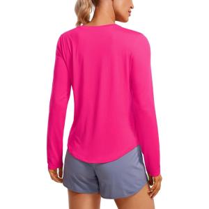 imageCRZ YOGA Lightweight Long Sleeve Workout Shirts for Women Gym Running Fall Tshirts High Neck Athletic Training TopsGranita Pink