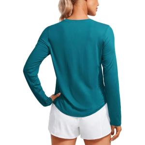 imageCRZ YOGA Lightweight Long Sleeve Workout Shirts for Women Gym Running Fall Tshirts High Neck Athletic Training TopsGreen Jade