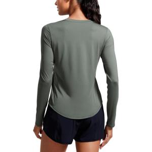imageCRZ YOGA Lightweight Long Sleeve Workout Shirts for Women Gym Running Fall Tshirts High Neck Athletic Training TopsGrey Sage