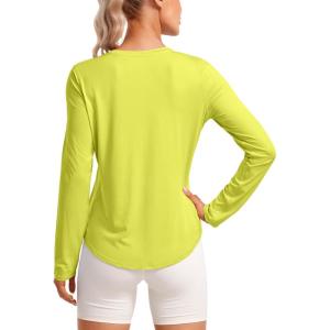 imageCRZ YOGA Lightweight Long Sleeve Workout Shirts for Women Gym Running Fall Tshirts High Neck Athletic Training TopsLuminous Yellow