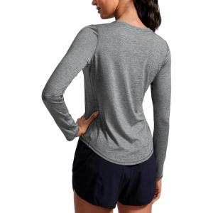 imageCRZ YOGA Lightweight Long Sleeve Workout Shirts for Women Gym Running Fall Tshirts High Neck Athletic Training TopsPlatinum Heather