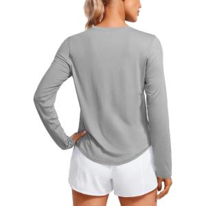 imageCRZ YOGA Lightweight Long Sleeve Workout Shirts for Women Gym Running Fall Tshirts High Neck Athletic Training TopsSilver Gray