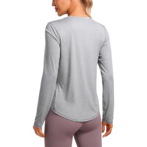 imageCRZ YOGA Lightweight Long Sleeve Workout Shirts for Women Gym Running Fall Tshirts High Neck Athletic Training TopsSilver Mist