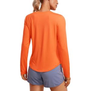imageCRZ YOGA Lightweight Long Sleeve Workout Shirts for Women Gym Running Fall Tshirts High Neck Athletic Training TopsSweet Orange