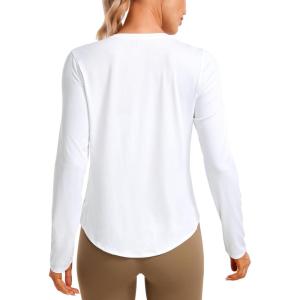 imageCRZ YOGA Lightweight Long Sleeve Workout Shirts for Women Gym Running Fall Tshirts High Neck Athletic Training TopsWhite
