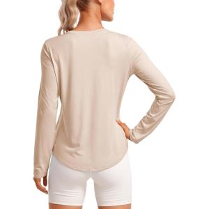 imageCRZ YOGA Lightweight Long Sleeve Workout Shirts for Women Gym Running Fall Tshirts High Neck Athletic Training TopsWhite Opal