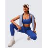 imageCRZ YOGA Butterlift Double Lined Square Neck Sports Bras for Women  Wireless VShaped Racerback Workout Yoga Top Non PaddedWaves Blue