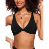 imageCRZ YOGA Womens V Neck Bikini Tops Twist Front Bathing Suit Criss Cross Back Swimsuit PaddedBlack