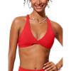 imageCRZ YOGA Womens V Neck Bikini Tops Twist Front Bathing Suit Criss Cross Back Swimsuit PaddedDeep Red
