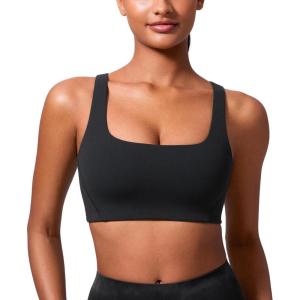 imageCRZ YOGA Butterlift Double Lined Square Neck Sports Bras for Women  Wireless VShaped Racerback Workout Yoga Top Non PaddedBlack