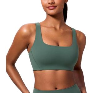 imageCRZ YOGA Butterlift Double Lined Square Neck Sports Bras for Women  Wireless VShaped Racerback Workout Yoga Top Non PaddedDark Forest Green