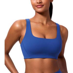 imageCRZ YOGA Butterlift Double Lined Square Neck Sports Bras for Women  Wireless VShaped Racerback Workout Yoga Top Non PaddedWaves Blue