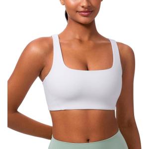 imageCRZ YOGA Butterlift Double Lined Square Neck Sports Bras for Women  Wireless VShaped Racerback Workout Yoga Top Non PaddedWhite