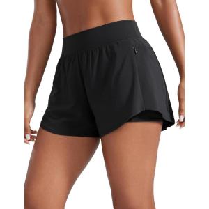 imageCRZ YOGA Double Layer Running Shorts for Women 3quot High Waisted 2 in 1 for Athletic Tennis Workout with Zip PocketsBlack