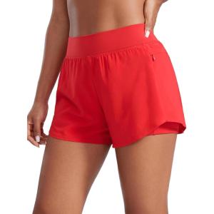 imageCRZ YOGA Double Layer Running Shorts for Women 3quot High Waisted 2 in 1 for Athletic Tennis Workout with Zip PocketsDeep Red