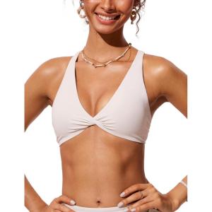 imageCRZ YOGA Womens V Neck Bikini Tops Twist Front Bathing Suit Criss Cross Back Swimsuit PaddedMilky White Bone