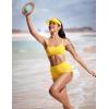 imageCRZ YOGA Womens Bikini Top AC Adjustable Spaghetti Straps Bathing Suit Scoop Neck Padded Swimsuit BraHigh Visibility Yellow