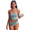 imageCRZ YOGA Womens Scoop Neck Bikini Tops U Back Longline Swimsuit Adjustable Spaghetti Straps Bathing Suit Crop TankiniLight Grayish Blue