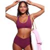 imageCRZ YOGA Womens V Neck Bikini Tops Bathing Suit V Back Wide Straps Swim Bra Padded SwimsuitFuchsia