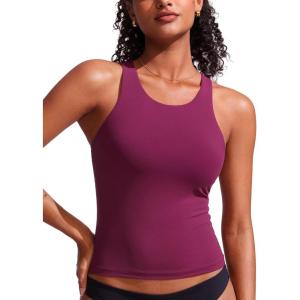 imageCRZ YOGA Racerback Tankini Tops for Women High Neck Modest Bathing Swim Suits Sporty Tank Only No BottomFuchsia