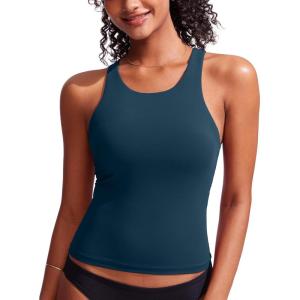 imageCRZ YOGA Racerback Tankini Tops for Women High Neck Modest Bathing Swim Suits Sporty Tank Only No BottomInsignia Blue