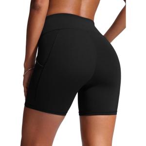 imageCRZ YOGA Womens 6 Swim Board Shorts High Waisted Quick Dry Bathing Bottoms Swimsuit Trunks with Liner and PocketsBlack