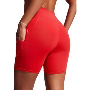 imageCRZ YOGA Womens 6 Swim Board Shorts High Waisted Quick Dry Bathing Bottoms Swimsuit Trunks with Liner and PocketsDeep Red