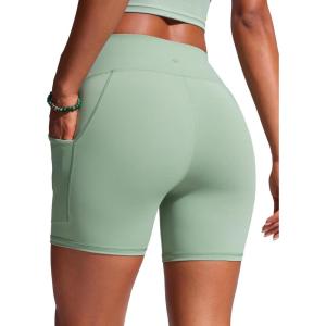 imageCRZ YOGA Womens 6 Swim Board Shorts High Waisted Quick Dry Bathing Bottoms Swimsuit Trunks with Liner and PocketsGreen Palm Court