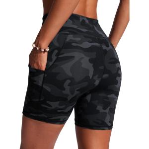 imageCRZ YOGA Womens 6 Swim Board Shorts High Waisted Quick Dry Bathing Bottoms Swimsuit Trunks with Liner and PocketsJungle Camouflage Gray