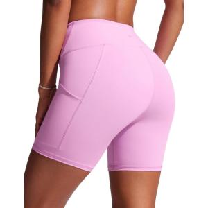 imageCRZ YOGA Womens 6 Swim Board Shorts High Waisted Quick Dry Bathing Bottoms Swimsuit Trunks with Liner and PocketsVita Pink