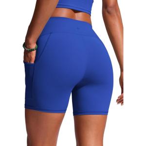 imageCRZ YOGA Womens 6 Swim Board Shorts High Waisted Quick Dry Bathing Bottoms Swimsuit Trunks with Liner and PocketsWaves Blue