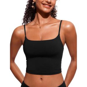 imageCRZ YOGA Womens Scoop Neck Bikini Tops U Back Longline Swimsuit Adjustable Spaghetti Straps Bathing Suit Crop TankiniBlack