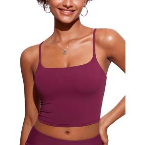 imageCRZ YOGA Womens Scoop Neck Bikini Tops U Back Longline Swimsuit Adjustable Spaghetti Straps Bathing Suit Crop TankiniFuchsia