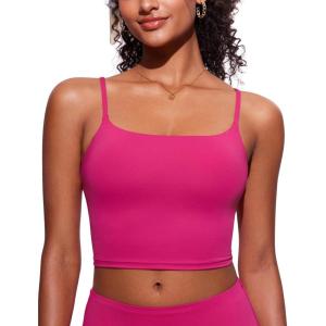imageCRZ YOGA Womens Scoop Neck Bikini Tops U Back Longline Swimsuit Adjustable Spaghetti Straps Bathing Suit Crop TankiniGranita Pink