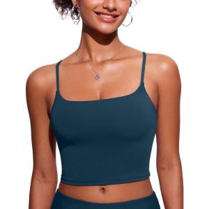 imageCRZ YOGA Womens Scoop Neck Bikini Tops U Back Longline Swimsuit Adjustable Spaghetti Straps Bathing Suit Crop TankiniInsignia Blue