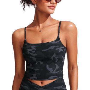 imageCRZ YOGA Womens Scoop Neck Bikini Tops U Back Longline Swimsuit Adjustable Spaghetti Straps Bathing Suit Crop TankiniJungle Camouflage Gray