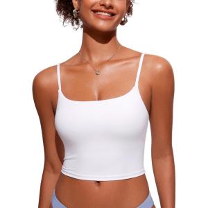 imageCRZ YOGA Womens Scoop Neck Bikini Tops U Back Longline Swimsuit Adjustable Spaghetti Straps Bathing Suit Crop TankiniWhite