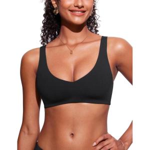 imageCRZ YOGA Womens V Neck Bikini Tops Bathing Suit V Back Wide Straps Swim Bra Padded SwimsuitBlack
