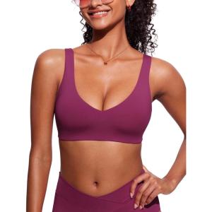imageCRZ YOGA Womens V Neck Bikini Tops Bathing Suit V Back Wide Straps Swim Bra Padded SwimsuitFuchsia