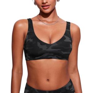 imageCRZ YOGA Womens V Neck Bikini Tops Bathing Suit V Back Wide Straps Swim Bra Padded SwimsuitJungle Camouflage Gray